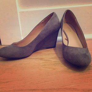 Gray suede wedges